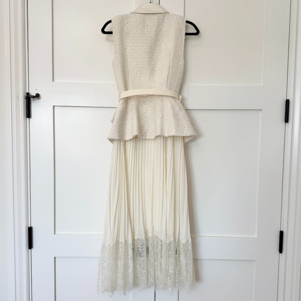 Self-Portrait Lace-Trimmed Bouclé & Chiffon Midi Dress – Size 2 - Picture 12 of 16